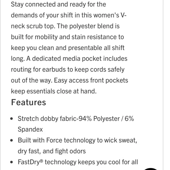 WOMEN'S Carhartt FORCE CROSS-FLEX V-NECK SCRUB TOP 3x Modern Fit - Picture 3 of 4